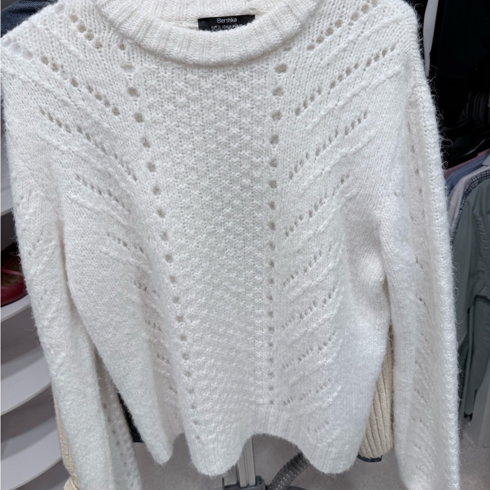 Bershka Women's Cream Cowl Neck Sweater